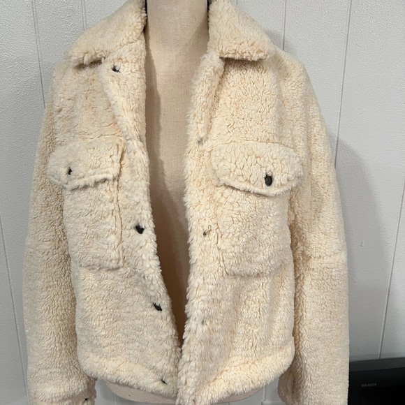 Free People teddy swing crop jacket in color Chai Latte - Picture 6 of 12